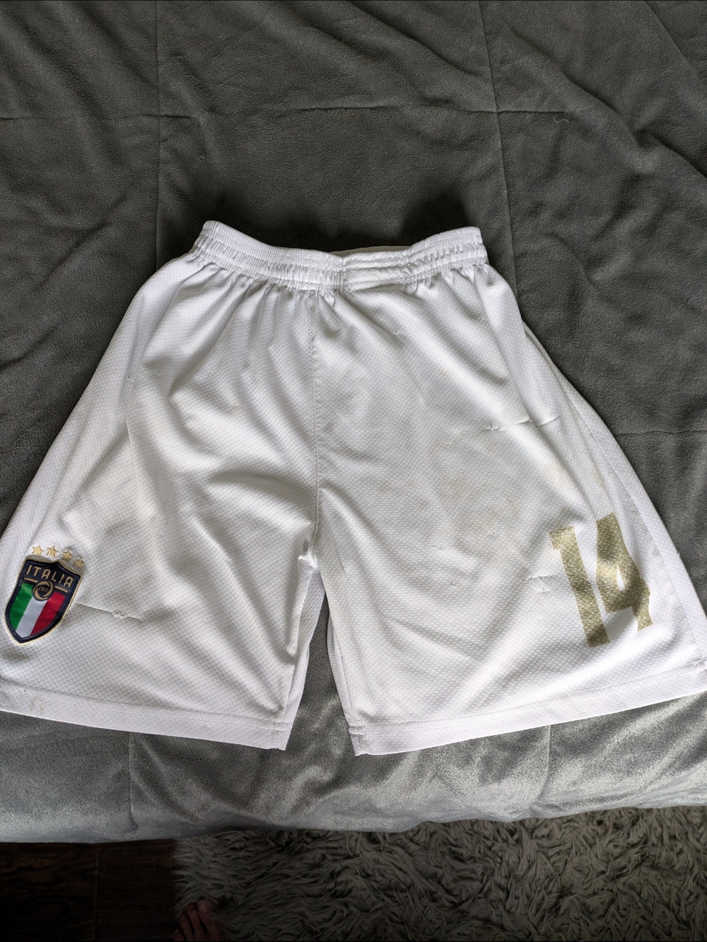 SHEIN White Men's Athletic Soccer Shorts with Gold Number